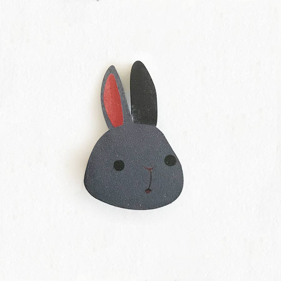 The Little Red House - Black Rabbit Wooden Pin