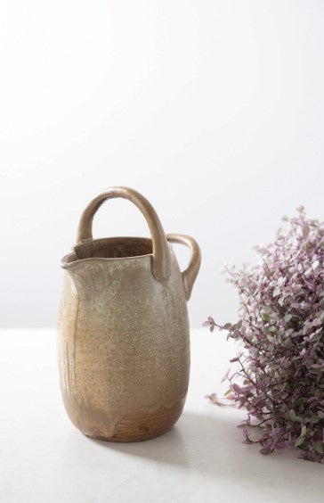 Stoneware Watering Pitcher With Handles - Reactive Glaze