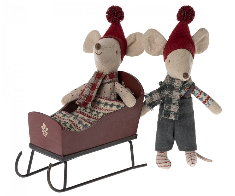 Maileg - Sleigh, Mouse - RED