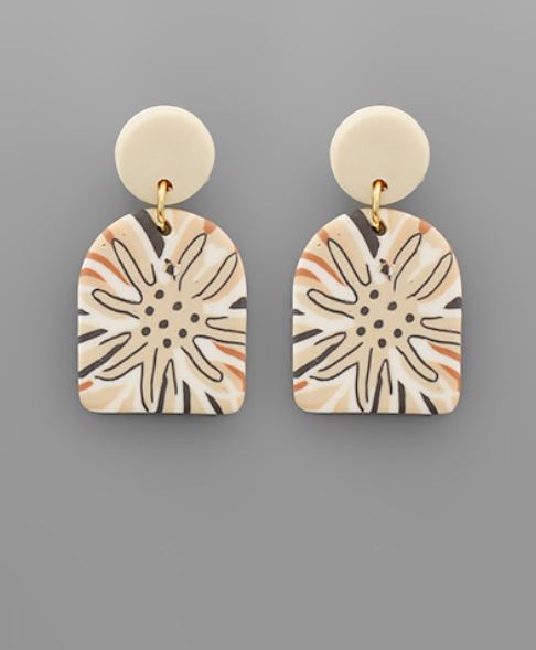 Geometric Flower Print Clay Earrings