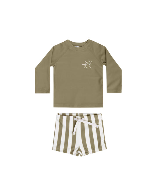 Rylee + Cru - Rash Guard Boy Set - Olive Stripe