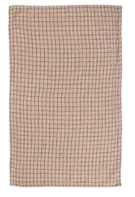 Cotton Double Cloth Tea Towel - Natural + Rust - Grid