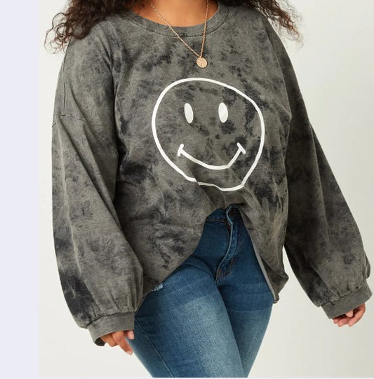 Women's Black Smiley Face Sweatershirt