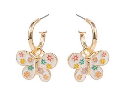 Floral Butterfly Dangled Hoops