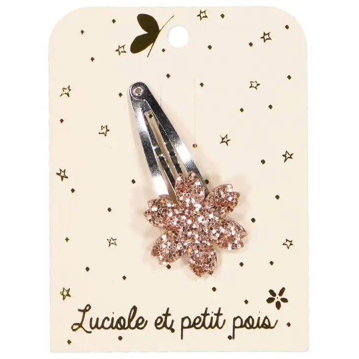 Luciole et Petit Pois - Flower Hair Clip - Pink Glitter