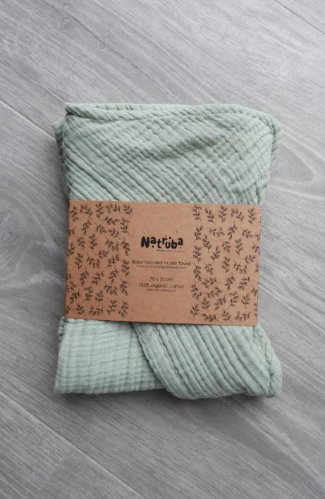 Muslin Baby Hood Bathtowel - Green