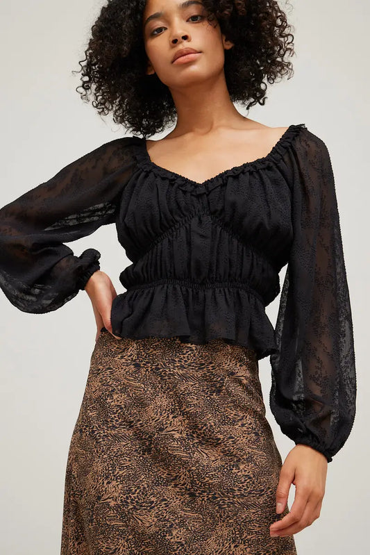 Romantic Shirring Blouse - Black