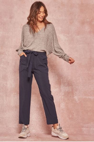 Plaid Belted Cropped Pants