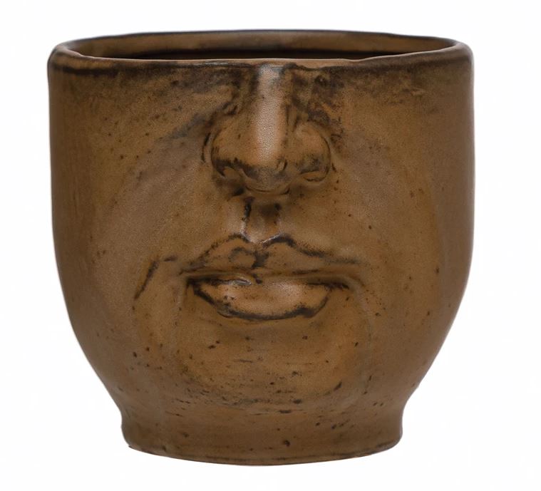 Bloomingville - Stoneware Planter with Face - Reactive Glass