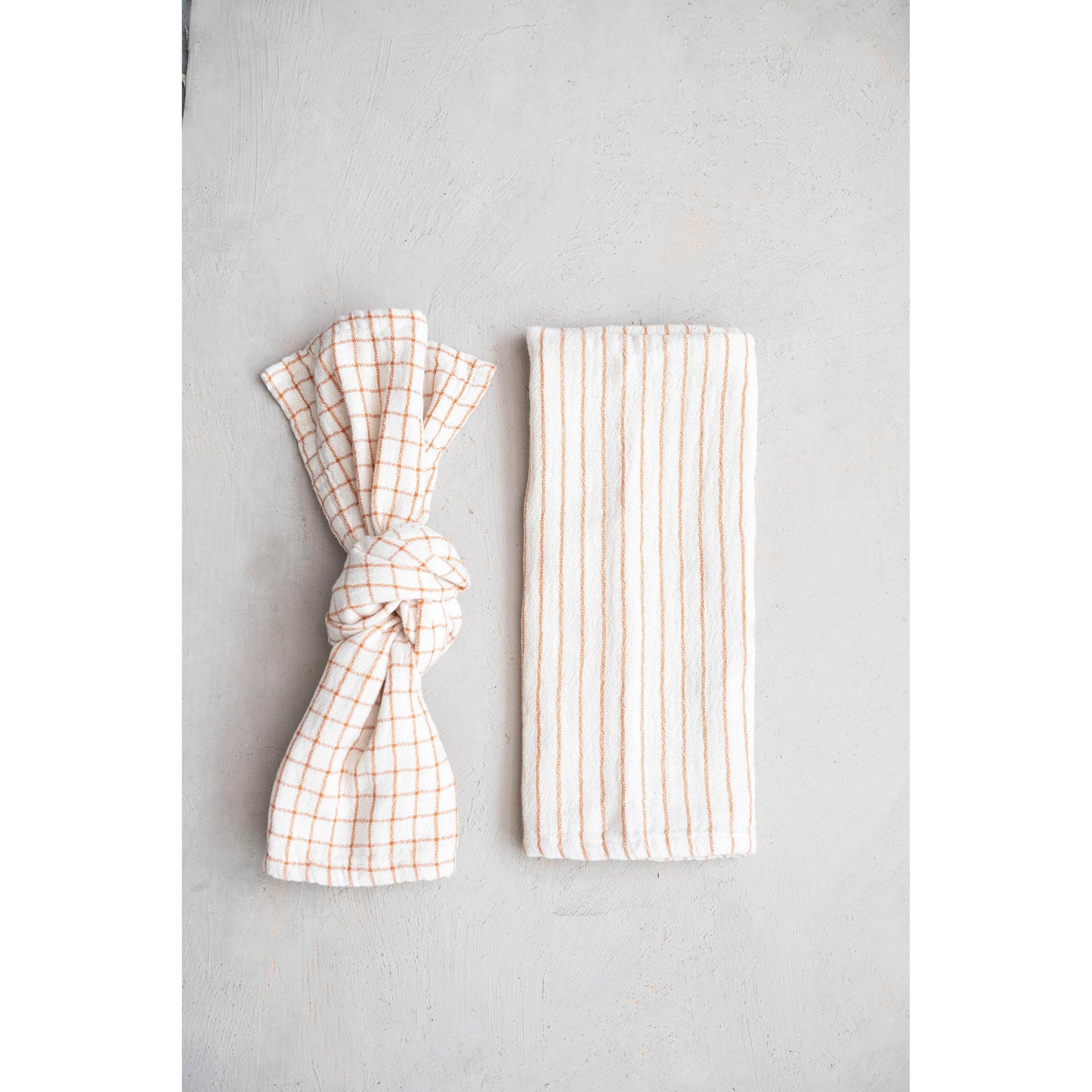 Cotton Double Cloth Tea Towel - Natural + Rust - Grid