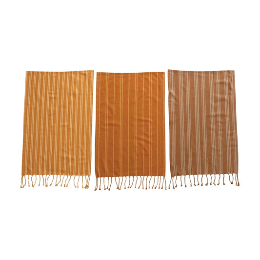 Cotton Tea Towel with Stripes and Fringe