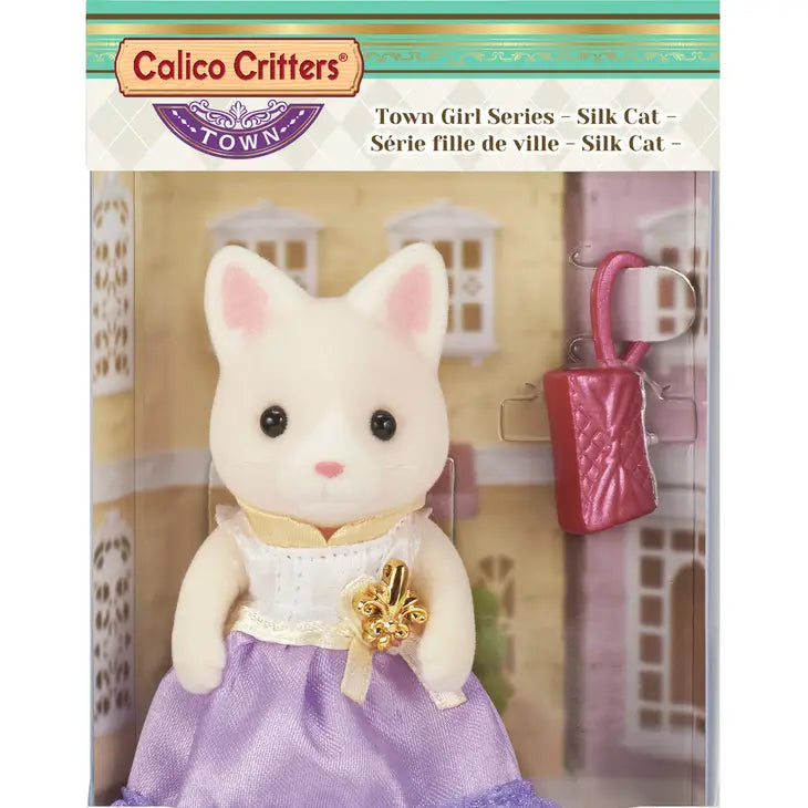 Calico Critters - Doll Figure - White Cat in Satin Dress