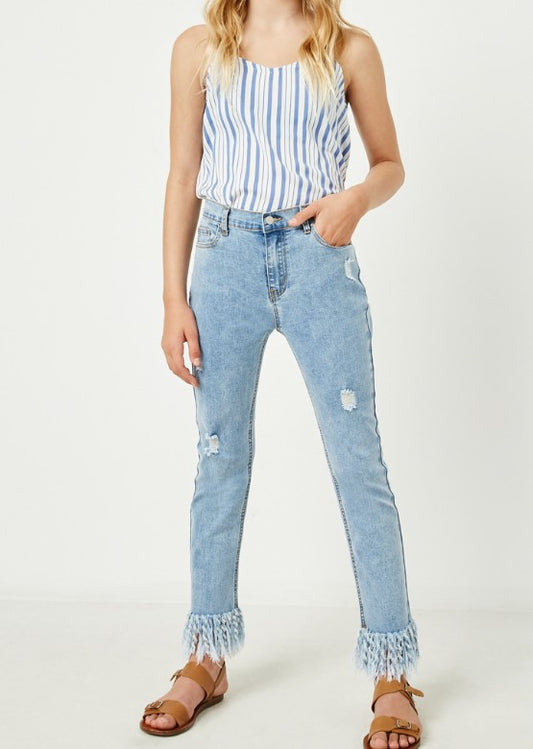 Girl's Denim Fringe Jeans
