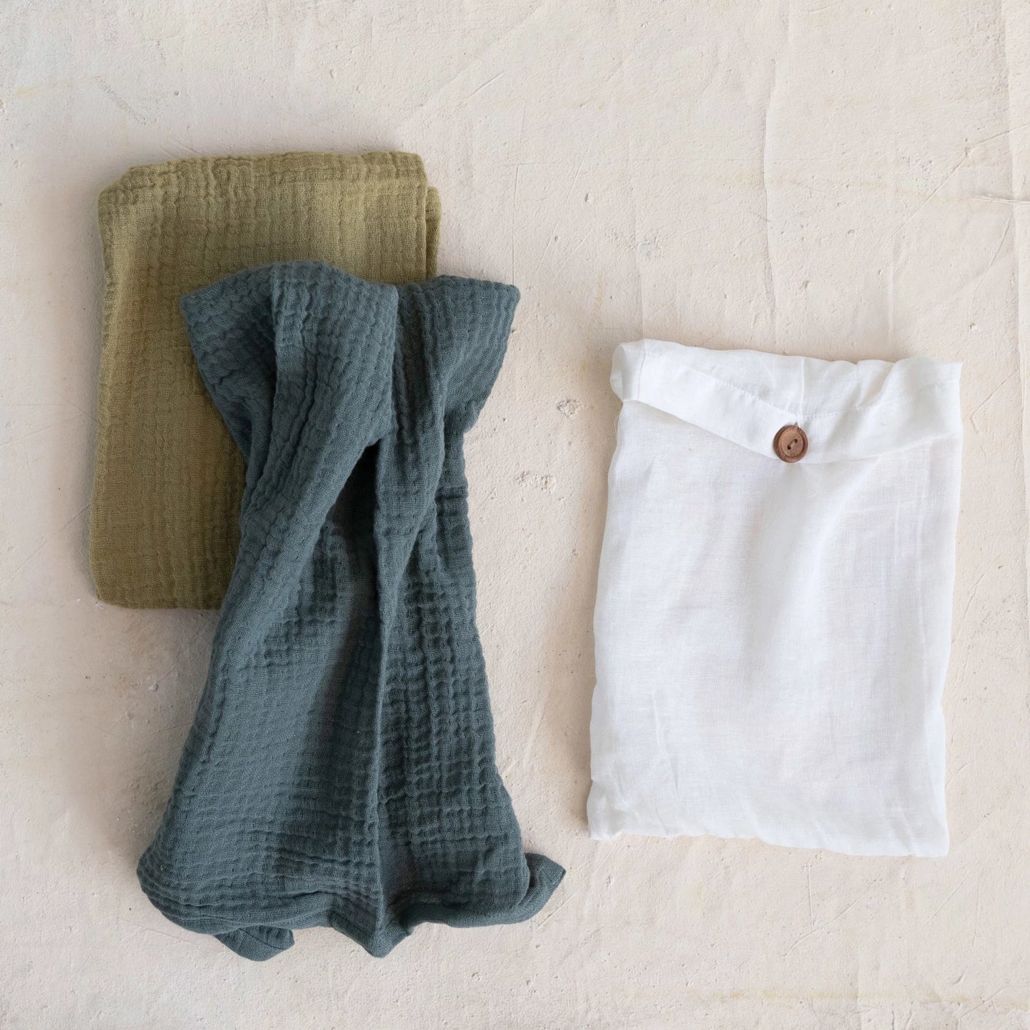 Cotton Double Cloth Tea Towels - Set of 2 - Chartreuse + Dusk Blue