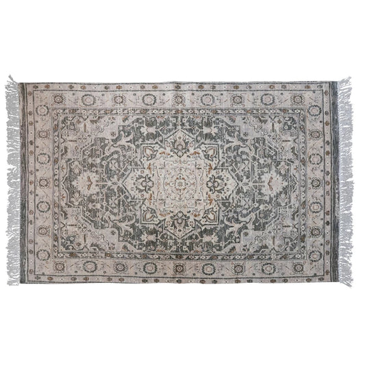 Cotton Printed Dhurrie Rug with Fringe