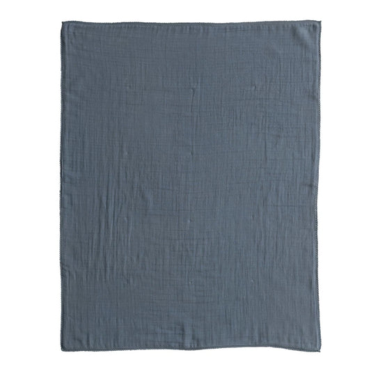 Cotton Double Cloth Baby Blanket with Trim - Blue