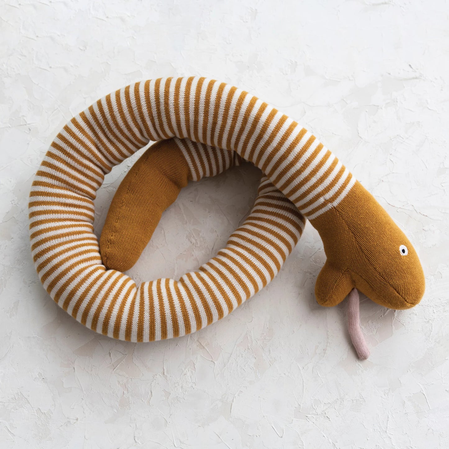 Cotton Knit Plush Snake with Stripes - Mustard + Natural