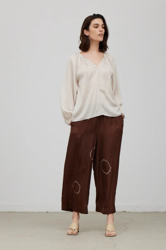 Dotted Circle Printed Satin Wide Leg Pant - Cacao