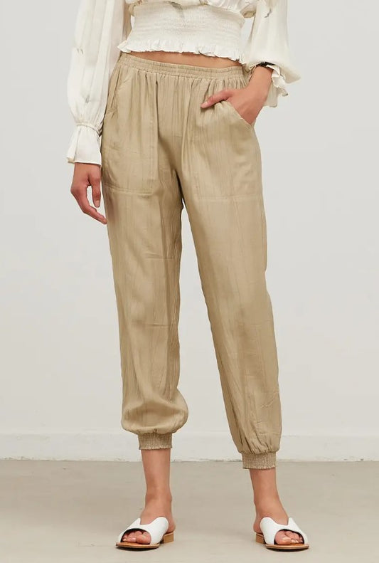 Crinkle Satin Jogger - Dune