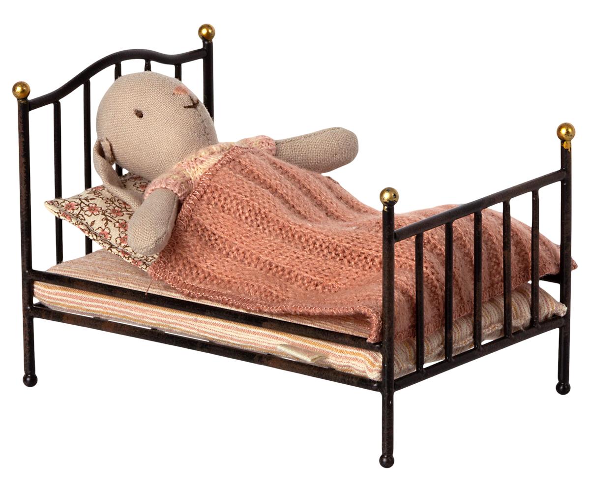 Maileg - Vintage Bed, Mouse - Anthracite
