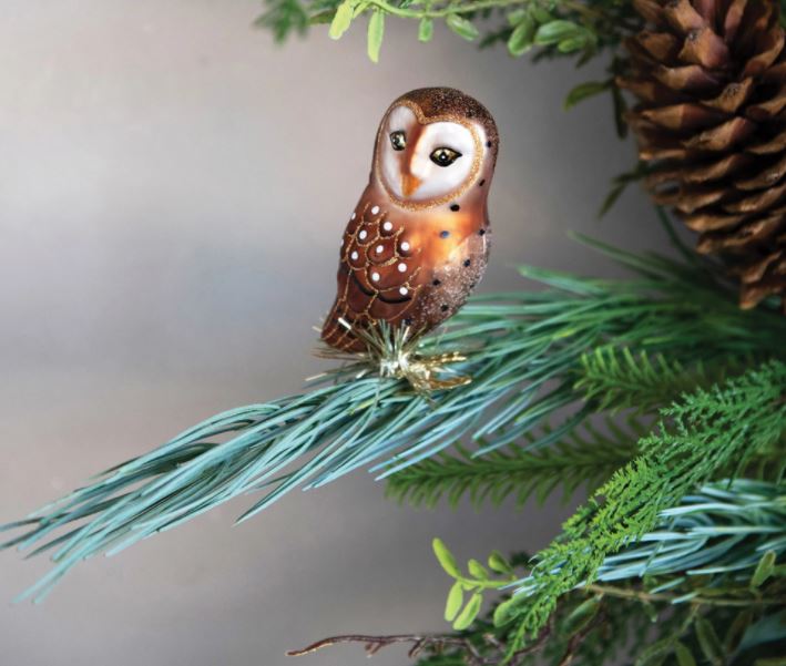 Glass Owl Clip-on Ornament with Tinsel