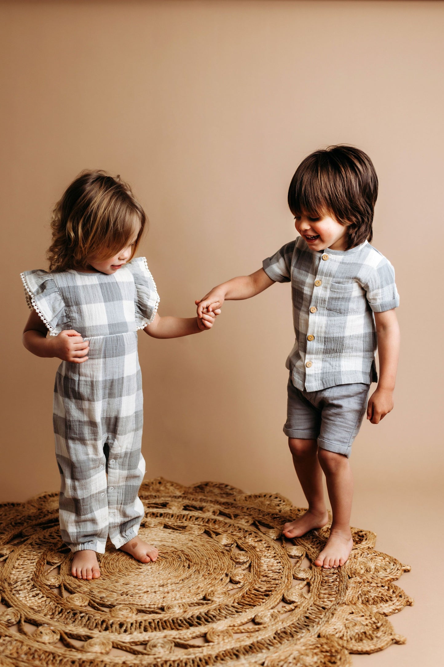 City Mouse - Flutter Long Romper - Crinkle Cotton - Silver Check - LAST ONE - 2Y