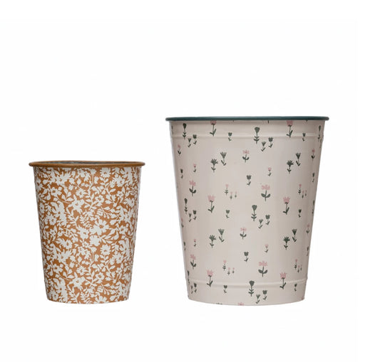 Decorative Metal Galvanized Tin - Floral - Set of two