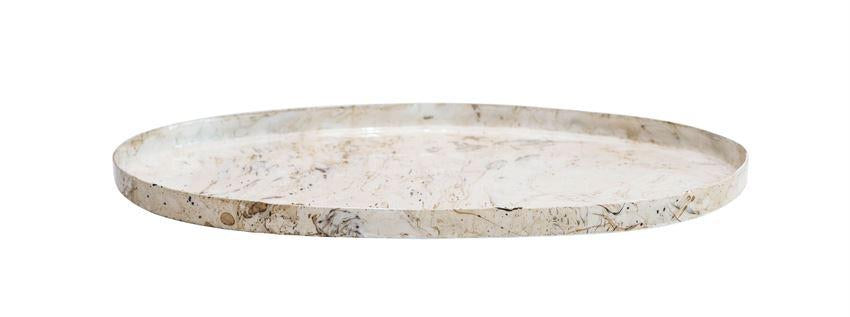 Oval Enameled Tray with Marble Finish