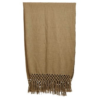 Woven Cotton Throw with Crochet & Fringe - Olive Color