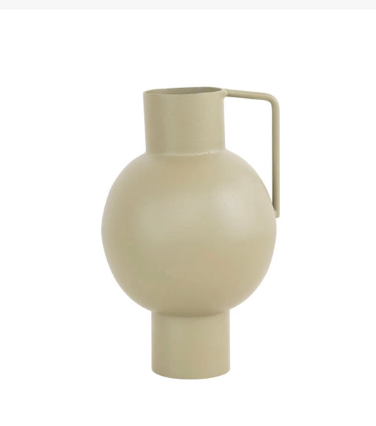 Bloomingville - Textured Metal Vase With Handle - Celadon
