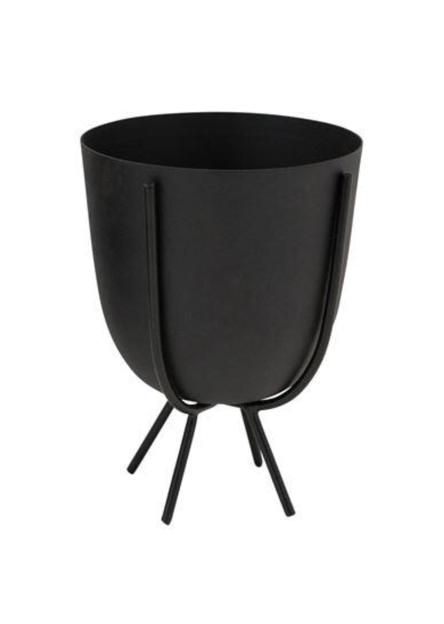 Metal Planter with Stand - Matte Black - Large