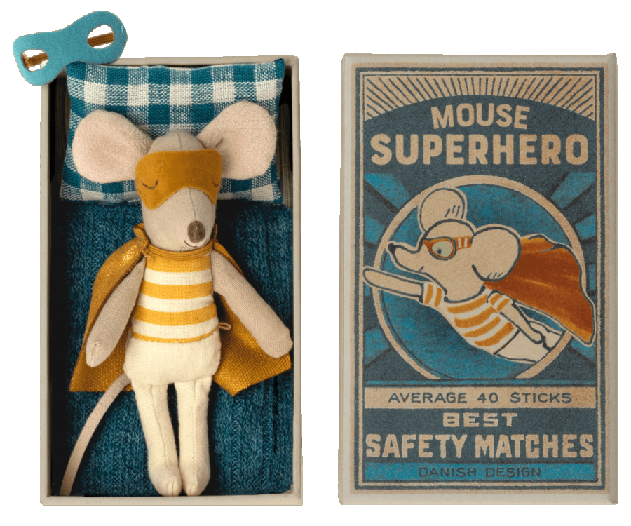 Maileg -Super Hero Mouse, Little Brother in Matchbox