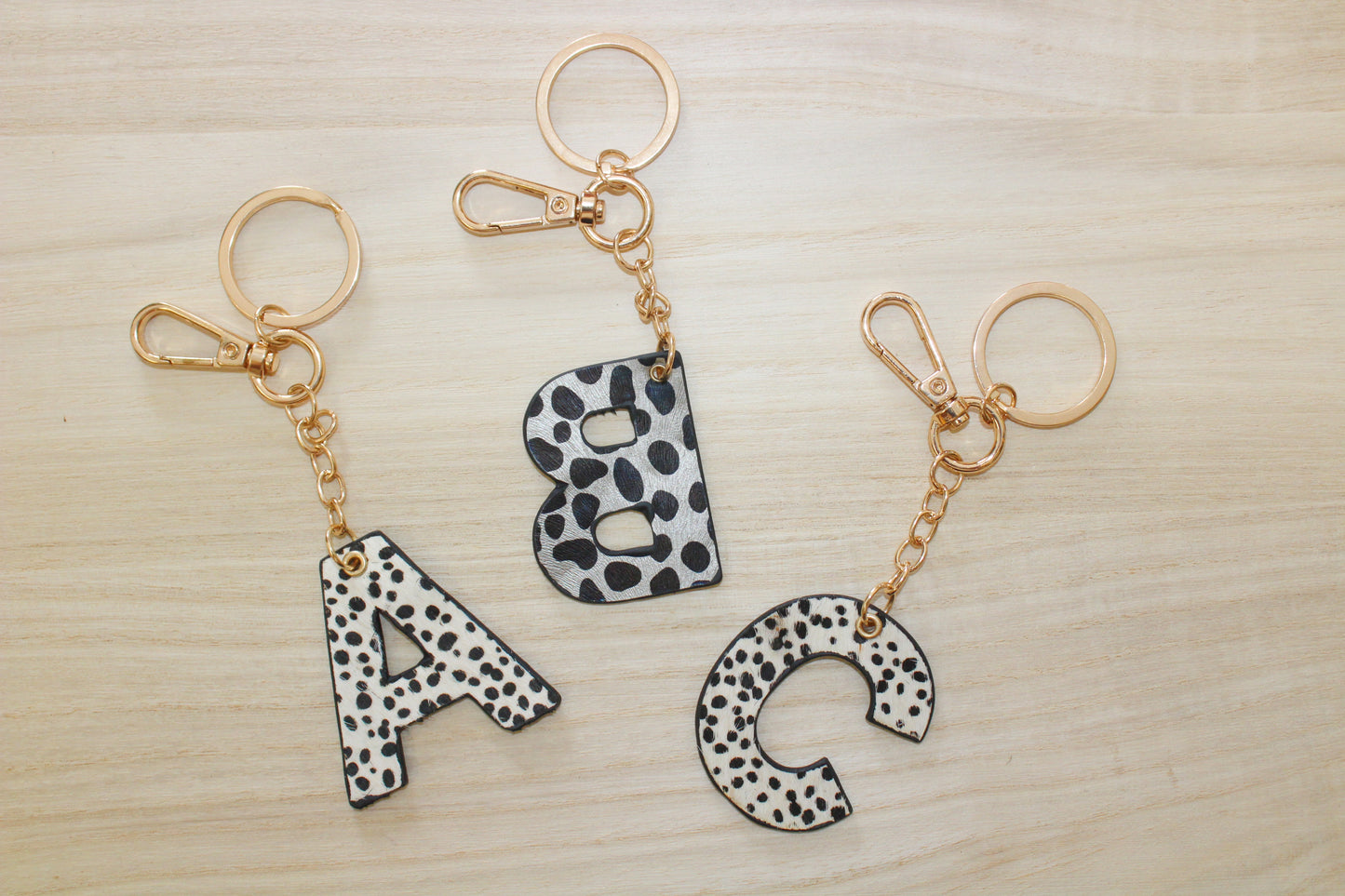 Genuine Leather Initial Keychain - Cheetah