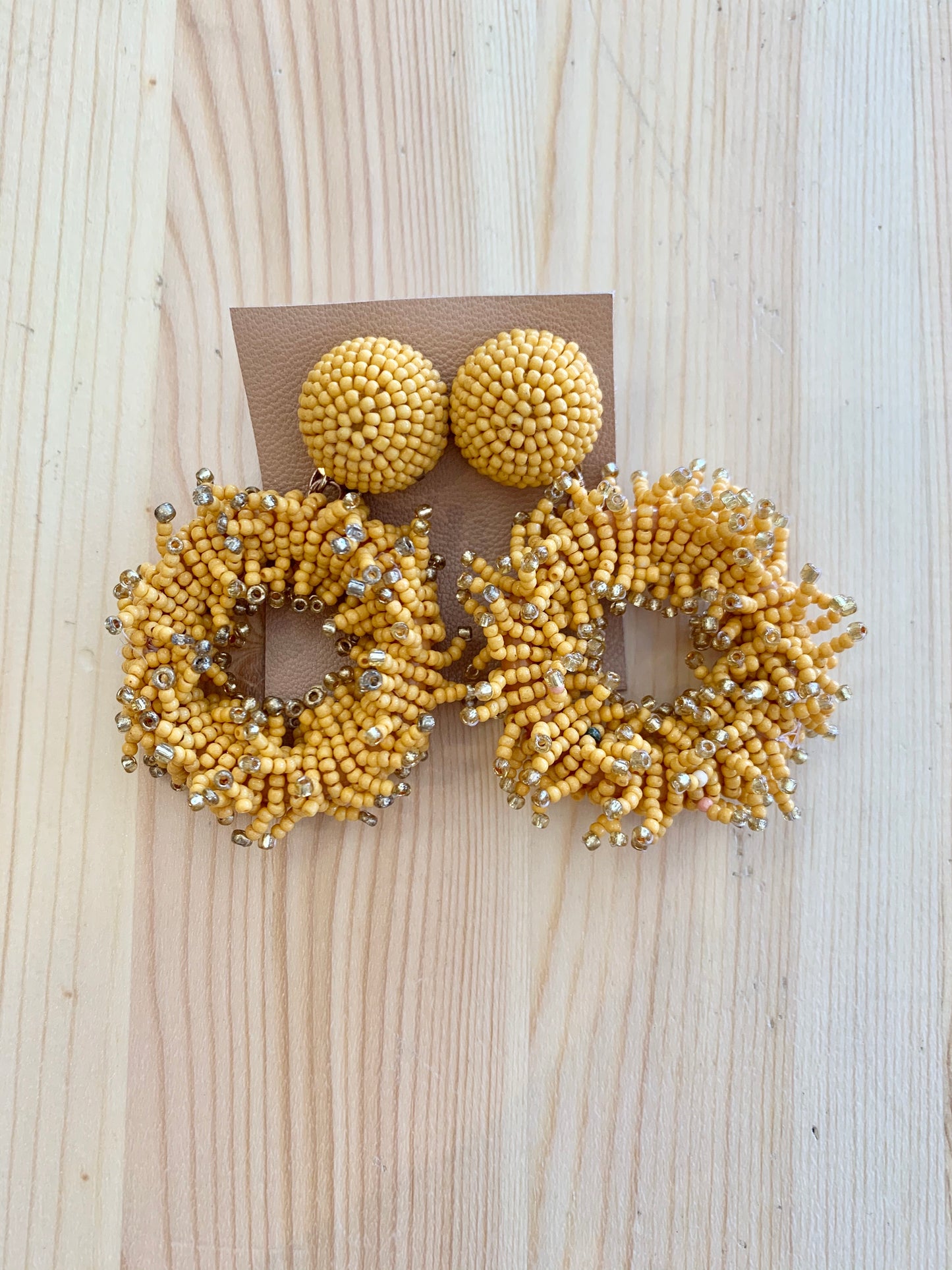 Beaded Wreath Earrings - Mustard