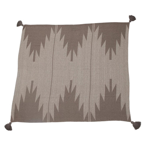 Woven Throw with Tassels - Tan Aztec Pattern