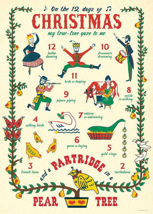 Cavallini Papers & Co - 12 Days of Christmas Wrap Sheet - 20” X 28”
