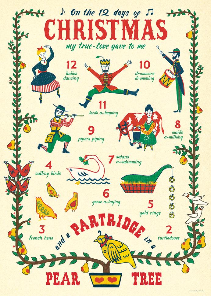 Cavallini Papers & Co - 12 Days of Christmas Wrap Sheet - 20” X 28”