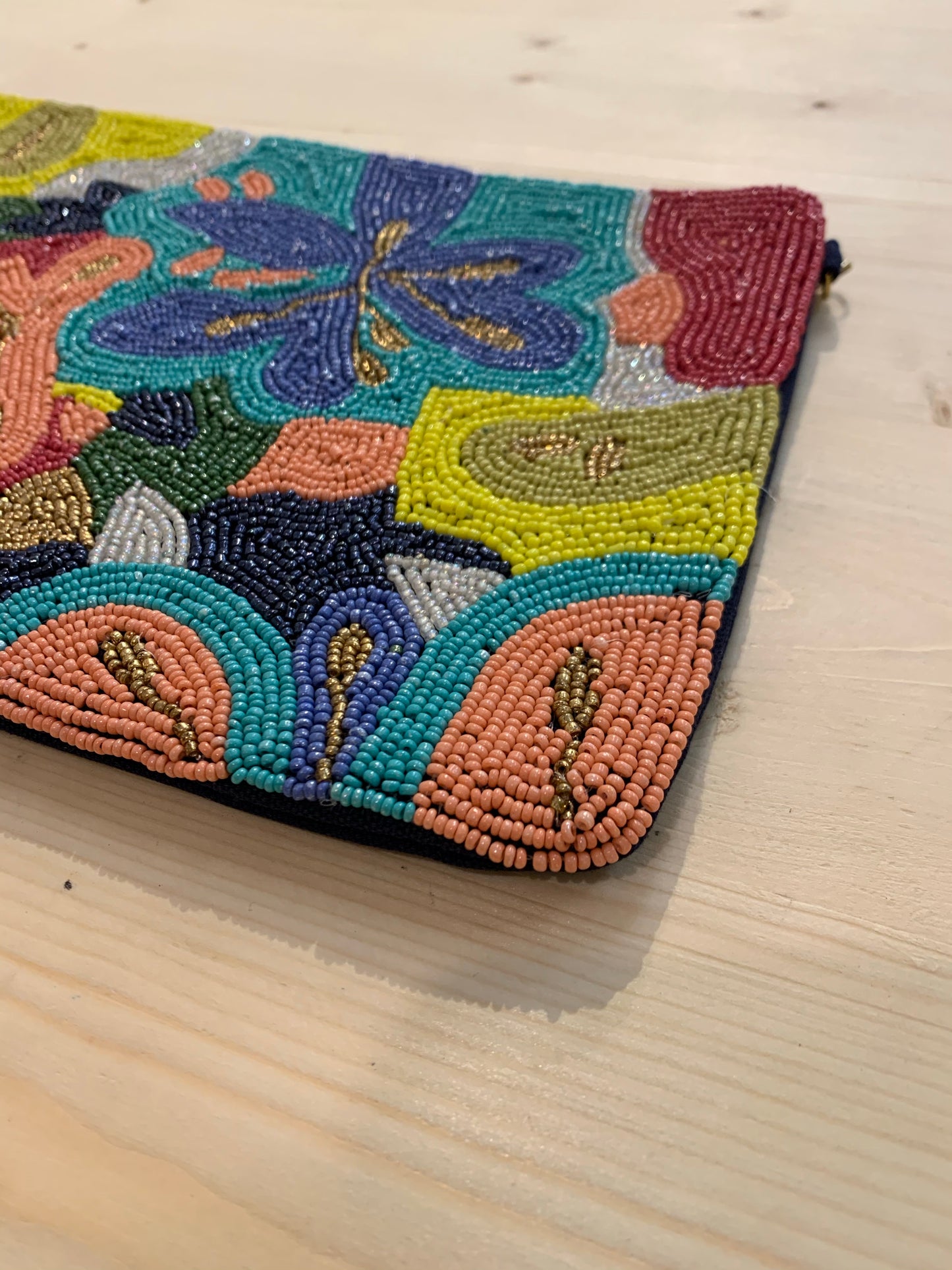 Hand Beaded Floral Clutch Purse - Turquoise, Peach, and Lime