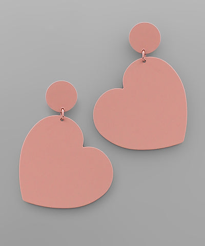 Matte Brass Heart Earrings - Blush