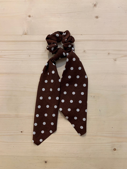 Polka Dot Scarf Scrunchie - Chocolate