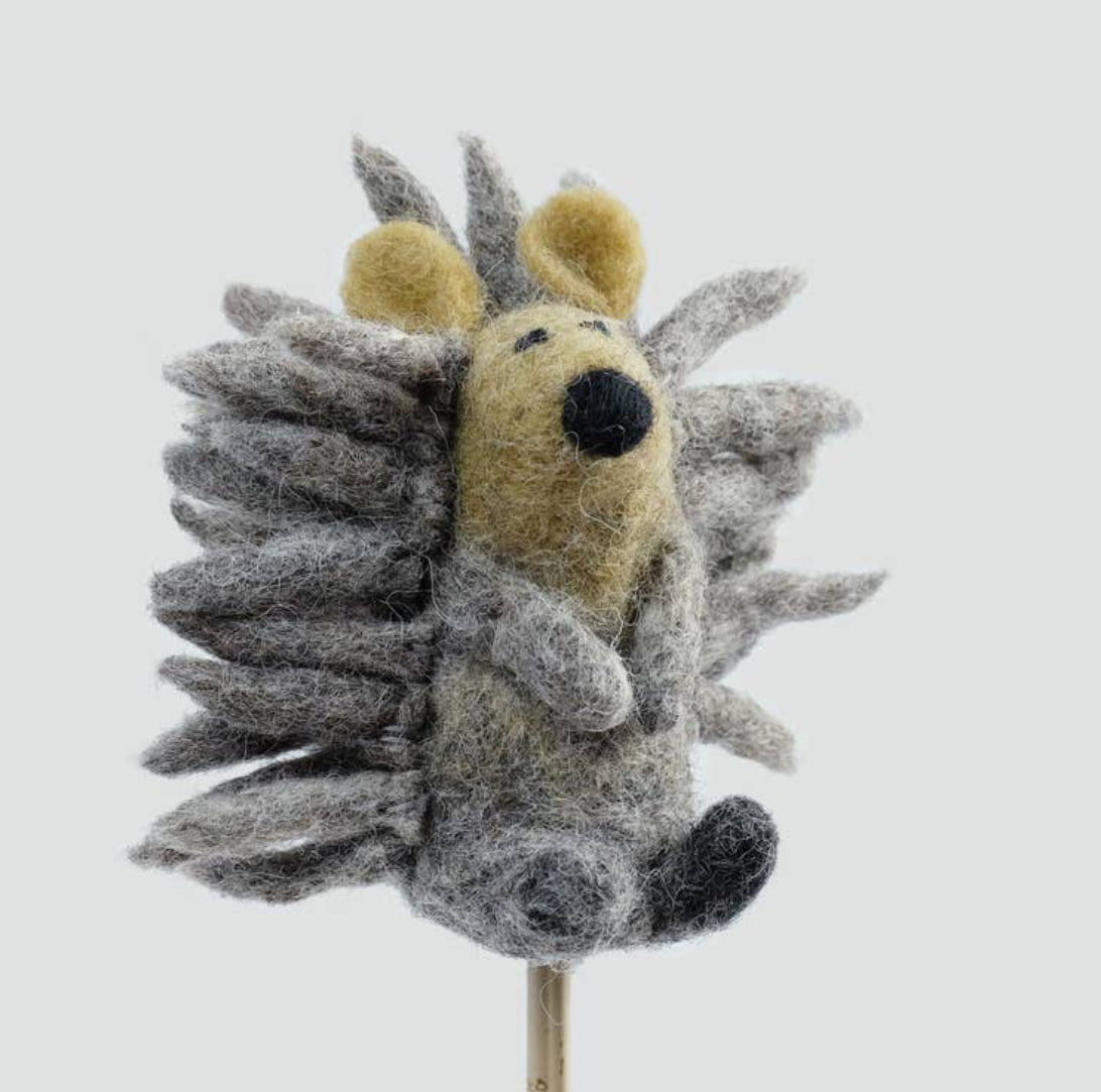 The Winding Road - Felt Grey Hedgehog Finger Puppet