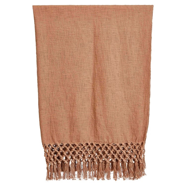 Woven Cotton Throw with Crochet & Fringe - Clay Color