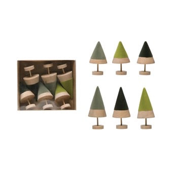 Flocked Wood Tree - Set of 6