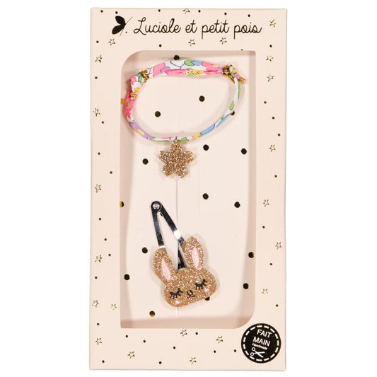 Luciole et Petit Pois - Gift Box - Barrette & Bracelet - Betsy fuchsia