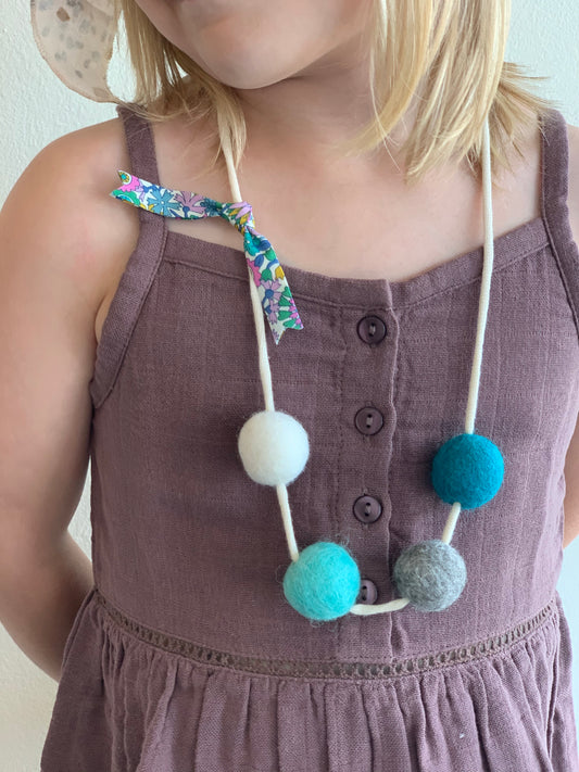 Handmade Felted Ball Necklace - Teal