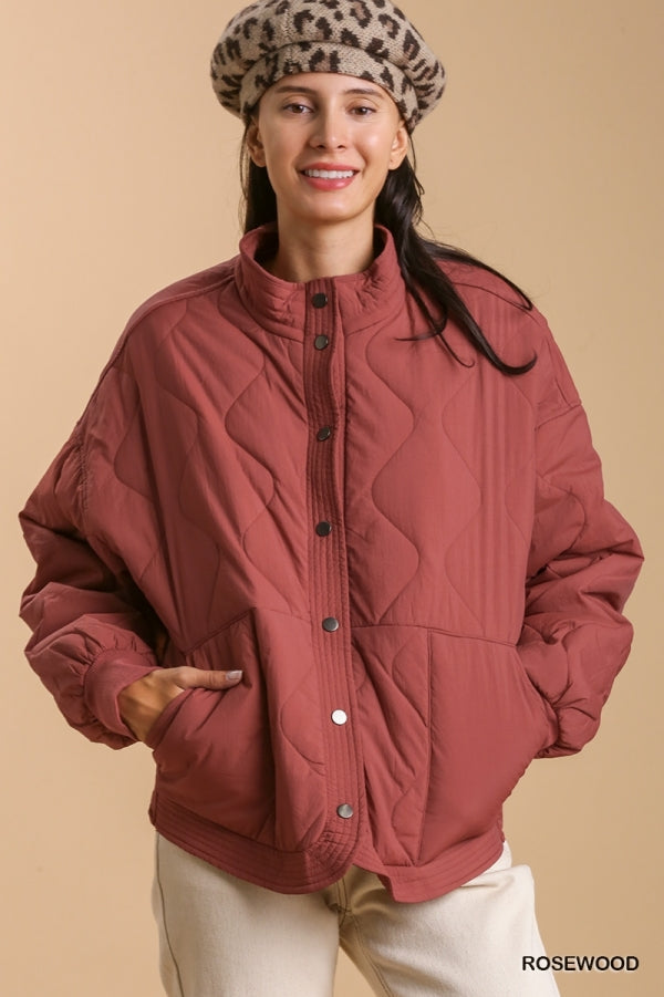 Quilted Button Up Jacket - Rosewood