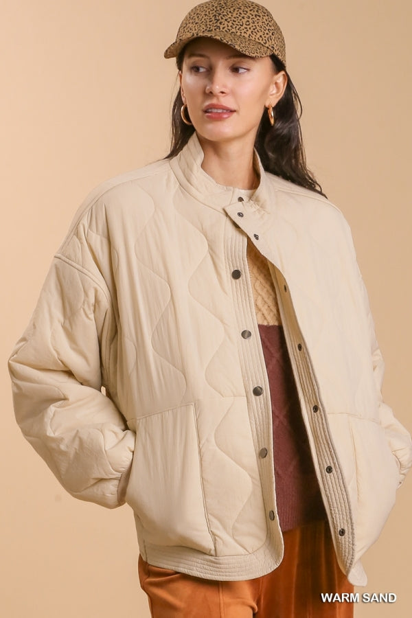 Quilted Button Up Jacket - Warm Sand