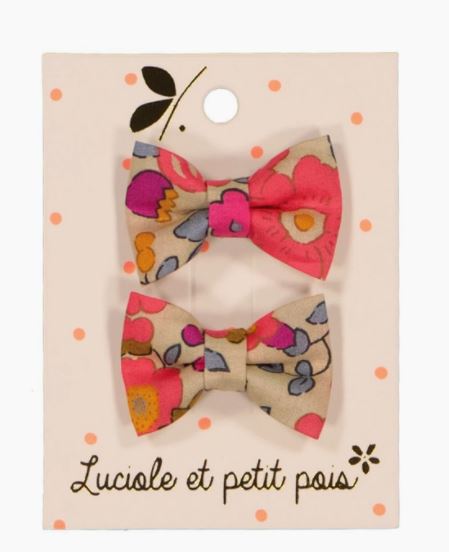 Luciole et Petit Pois - Mini Butterfly Hair Clips - Liberty Betsy Fluo Tea