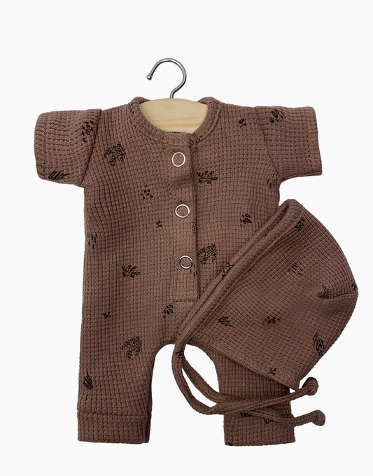 Minikane - Babies Collection - Lili Jumpsuit - Chestnut Vegetal Knit + Bonnet
