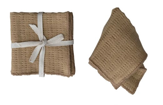 Square Woven Cotton Slub Dish Towels - Set of 3 - Mustard